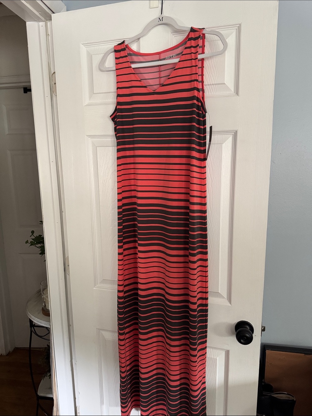 Apt. 9 Coral and Black Striped V‑Neck Maxi Dress